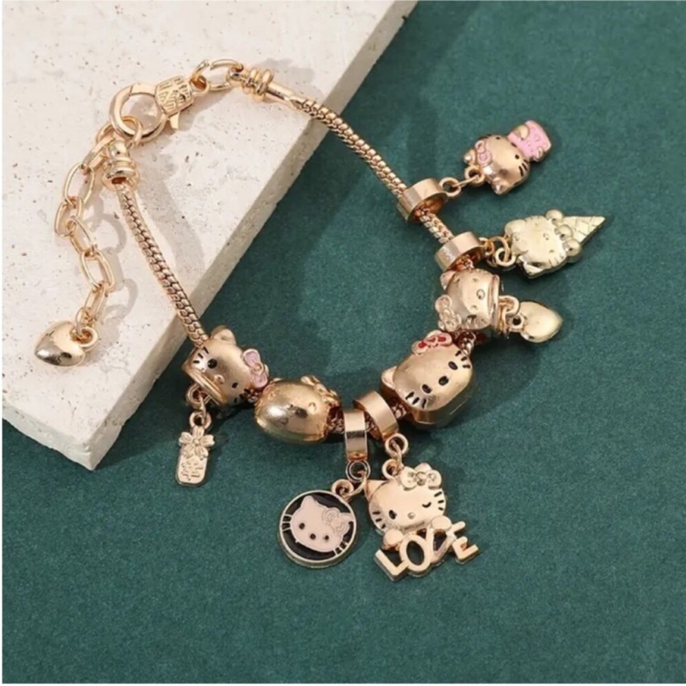 Sanrio Hello Kitty Charms Beaded Bracelet Japanese Anime Kitty Charm Bracelet